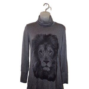 Go Couture LION Turtleneck High Low Hem Tunic Sweater S Long Sleeve Dark Grey